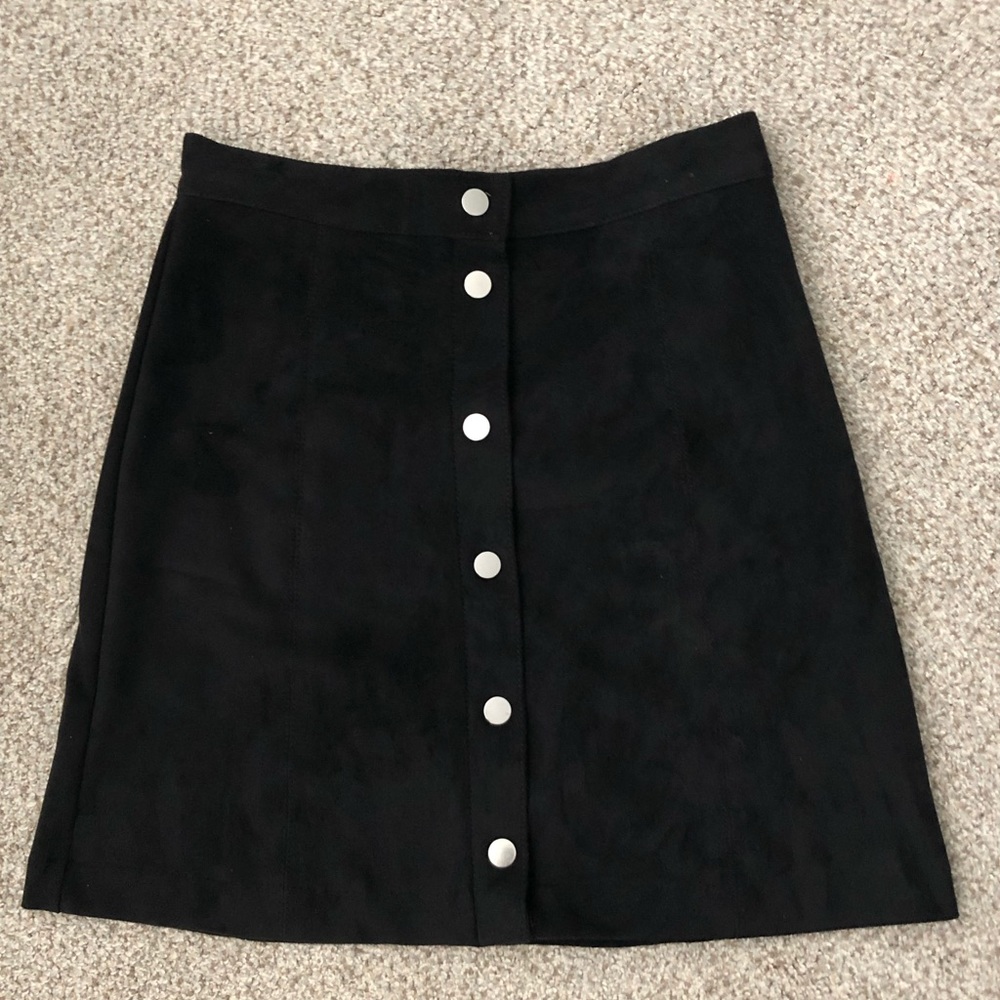 Black Suede Button Up Skirt